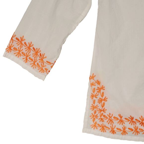 Snappy Turtle Tunic Top sz S Women White Orange Embroidered Paisley Floral Boho - Picture 11 of 12